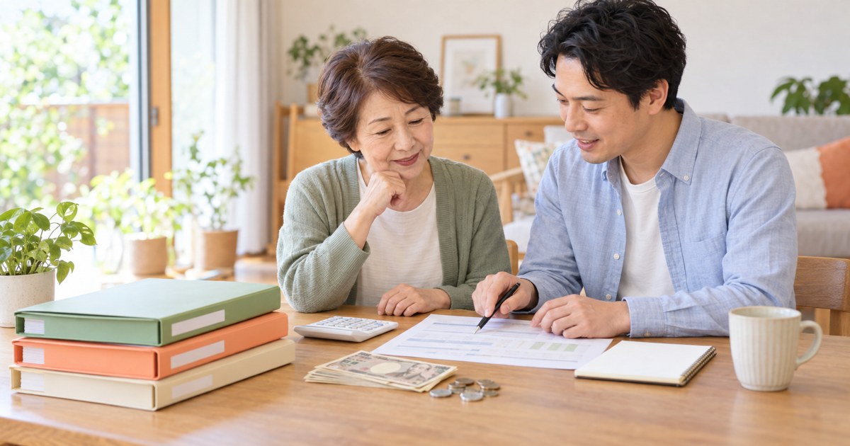 老後資金について相談する母と息子